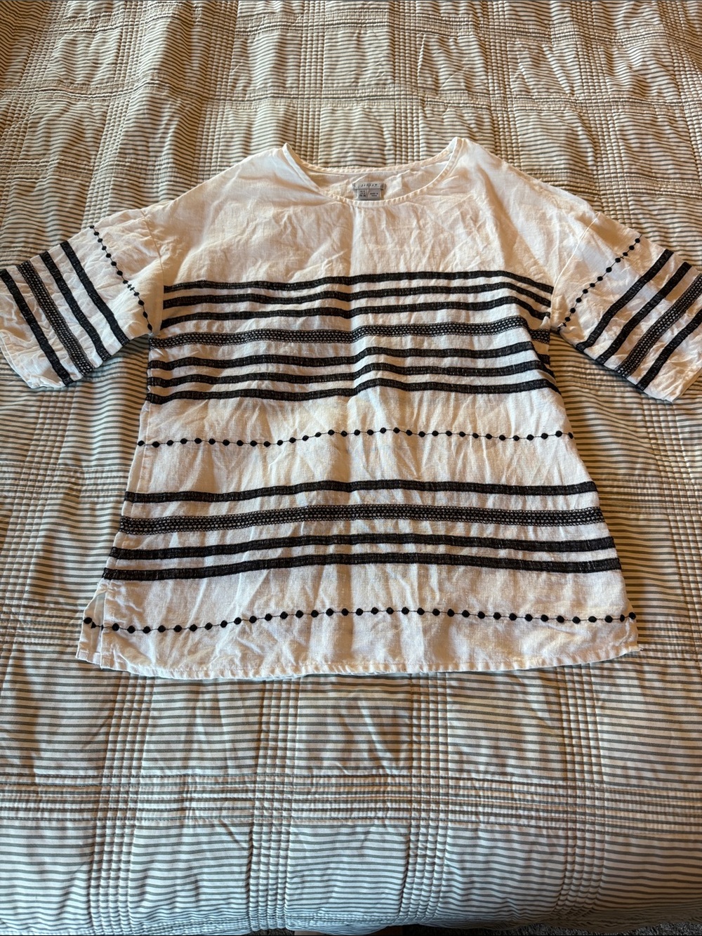 Jigsaw White Top with Black Horizontal Stripes